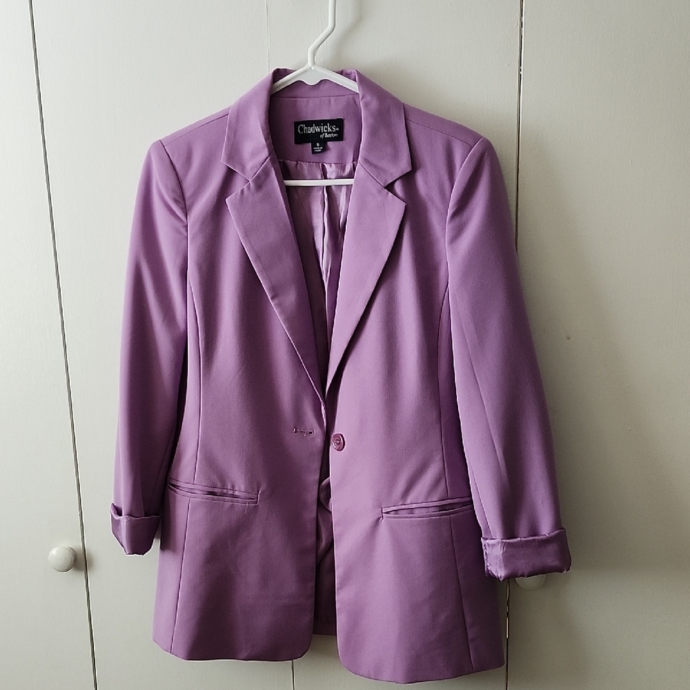 Chadwicks Purple Blazer Notched Lapels Relaxed Fit